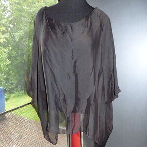 QUIRKY ANGELA MARA GOTH WICCA VAMPIRE BATWING FLUTTER BLOUSE SHEER OVER TOP L